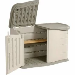 Rubbermaid Horizontal Split-Lid Shed FG375301OLVSS, 4'7"W X 2'4"D X 3'H
