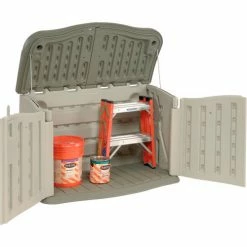 Rubbermaid Horizontal Split-Lid Shed FG375301OLVSS, 4'7"W X 2'4"D X 3'H -Outdoor Structures & Storage Shop 269939 02