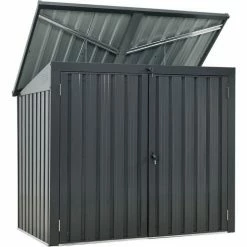 Hanover HANBINSHD-GRY Galvanized Steel Shed, 39-11/16"L x 62-1/5"W x 52-11/16"H, Dark Gray -Outdoor Structures & Storage Shop HANBINSHDGRY 3