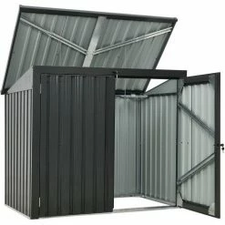 Hanover HANBINSHD-GRY Galvanized Steel Shed, 39-11/16"L x 62-1/5"W x 52-11/16"H, Dark Gray -Outdoor Structures & Storage Shop HANBINSHDGRY 4