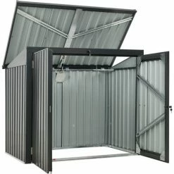 Hanover HANBINSHD-GRY Galvanized Steel Shed, 39-11/16"L x 62-1/5"W x 52-11/16"H, Dark Gray -Outdoor Structures & Storage Shop HANBINSHDGRY 5