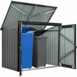 Hanover HANBINSHD-GRY Galvanized Steel Shed, 39-11/16"L x 62-1/5"W x 52-11/16"H, Dark Gray -Outdoor Structures & Storage Shop HANBINSHDGRY 6