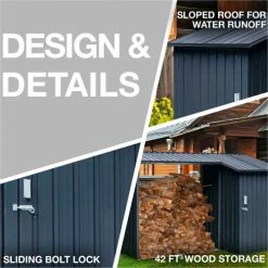 Hanover HANMLTIWDSHD-GRY Galvanized Steel Shed, 41-1/3"L x 106-1/5"W x 62-1/5"H, Dark Gray/White -Outdoor Structures & Storage Shop HANMLTIWDSHDGRY 4