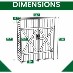 Hanover Wooden Storage Shed, 52-4/5" x 19-1/5" x 58-2/5" Natural -Outdoor Structures & Storage Shop HANWS0101 NAT DRAW